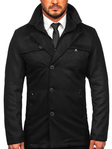 Manteau d'hiver avec un col montant supplémentaire pour homme noir Bolf M3137