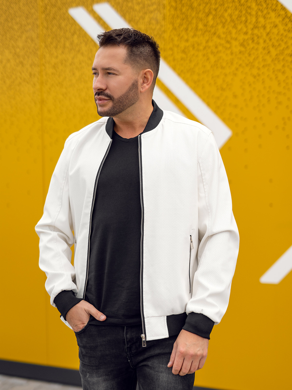 Blouson bomber en cuir pour homme blanc Bolf 7110A