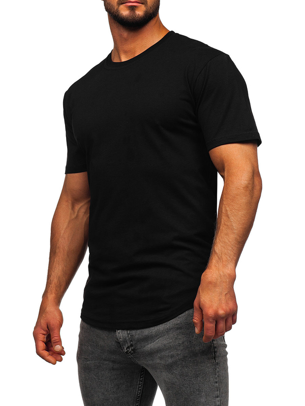 T-shirt long noir pour homme sans imprimé Bolf 14290