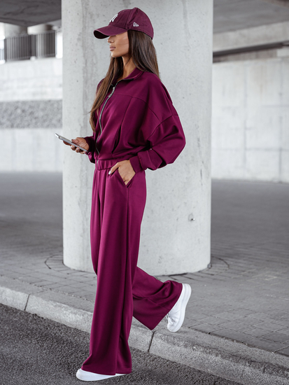 Ensemble sweat-shirt zippé deux pièces femme bordeaux Bolf 821109
