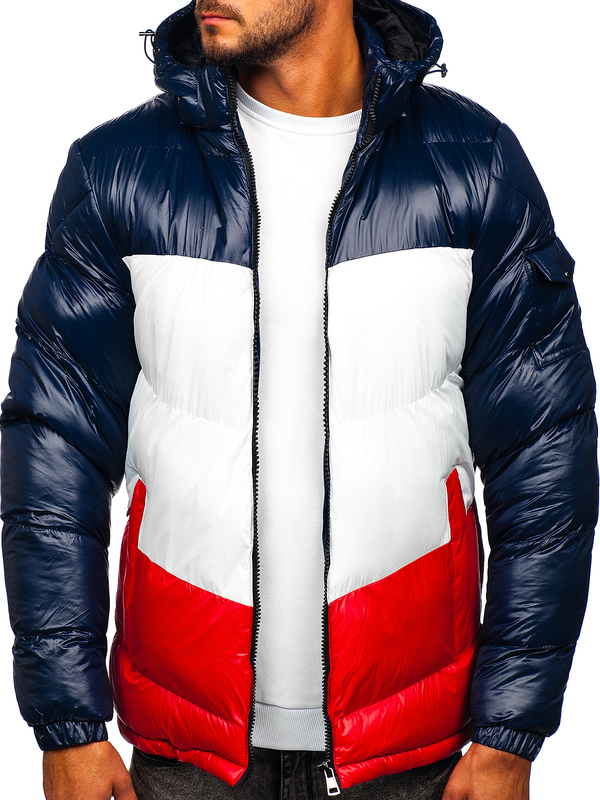 Blouson d'hiver matelassé pour homme bleu foncé-rouge Bolf 6593