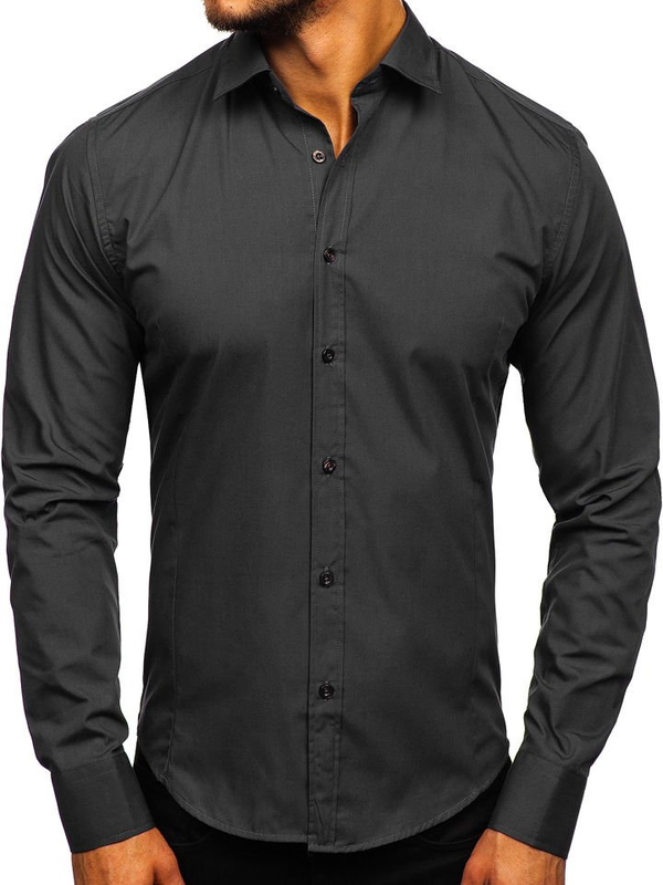Chemise élégante noire à manches longues pour homme Bolf 1703