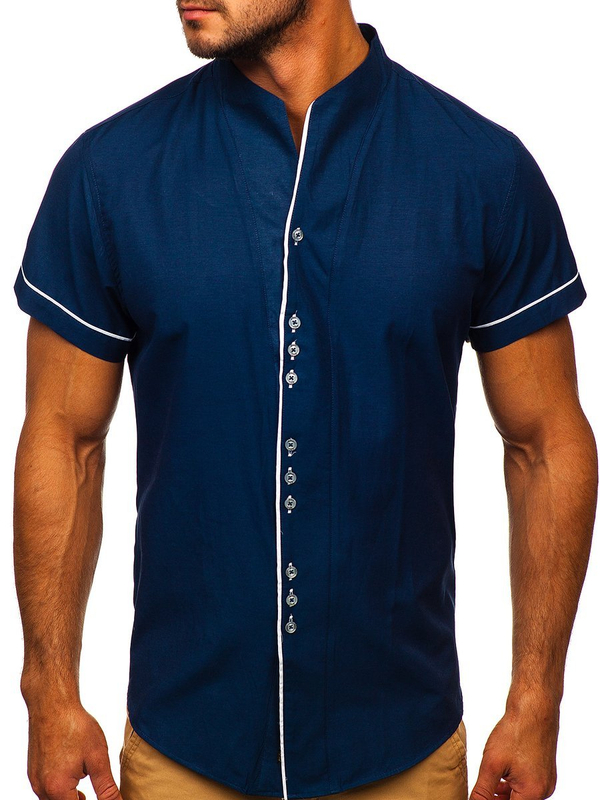 Chemise à manches courtes pour homme bleue foncée Bolf 5518