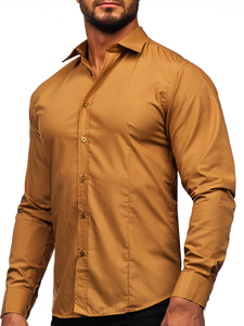 Chemise élégante marron clair à manches longues pour homme Bolf 1703