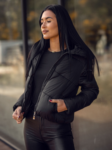 Femme Blouson d'hiver matelassée réversible à capuche Noir Bolf 5M3237