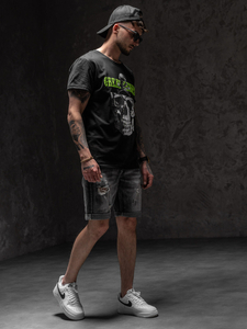 Tee-shirt noir avec imprimé pour homme Bolf Y70020