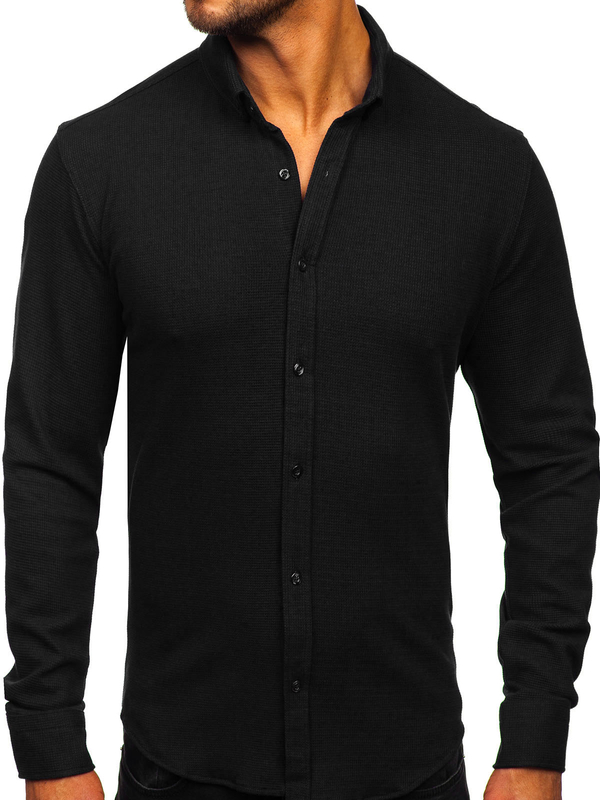 Homme Chemise en mousseline à manches longues Noir Bolf 506