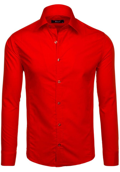 Chemise élégante rouge à manches longues pour homme Bolf 1703