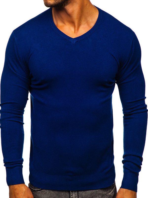 Homme Pull uni col V Bleu Bolf YY03