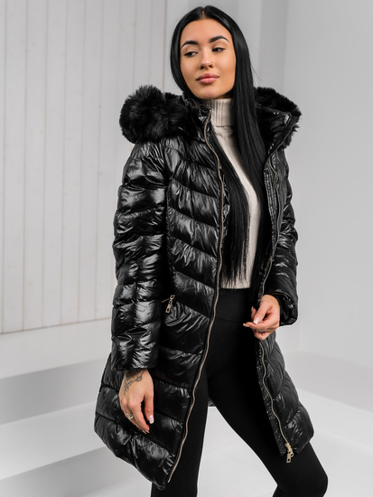 Femme Blouson d'hiver longue matelassée à capuche Noir Bolf 5M3162A1