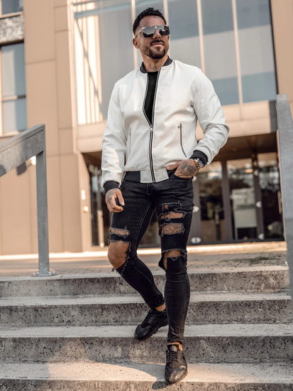 Homme Blouson bomber en cuir Blanc Bolf 7110A2