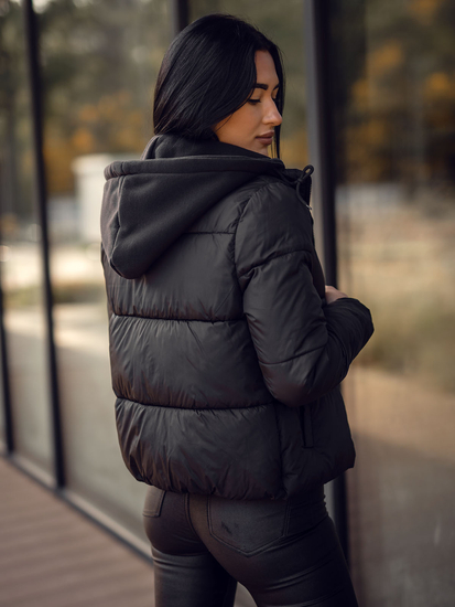 Femme Blouson d'hiver matelassée réversible à capuche Noir Bolf 5M3237