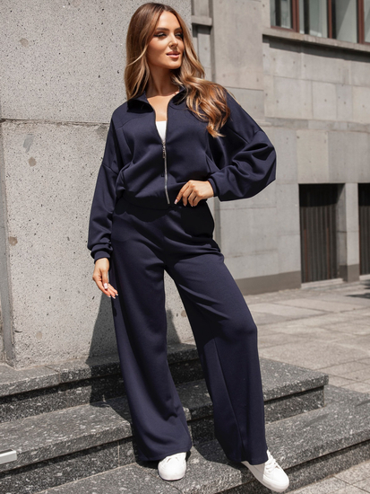 Survêtement zippé deux pièces femme beurre bleu marine Bolf 821109