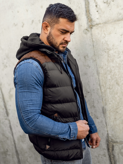 Gilet matelassé à capuche pour homme noir Bolf B5382
