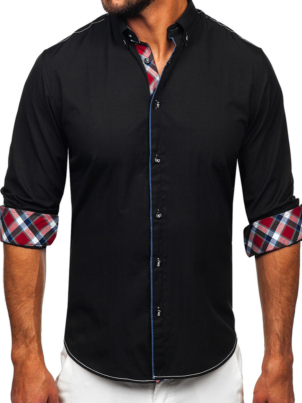 Chemise élégante à manche longue pour homme noire Bolf 22732