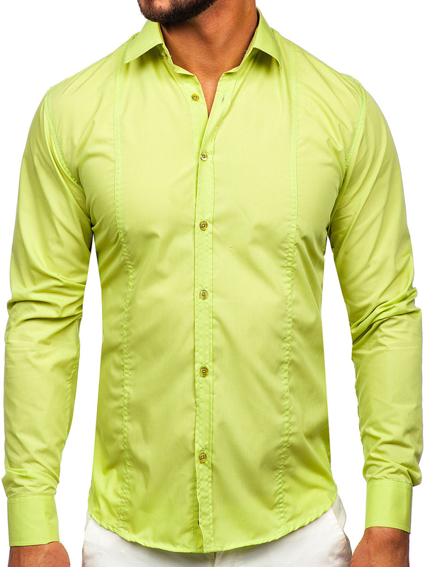 Homme Chemise élégante à manche longue Vert Bolf 6944