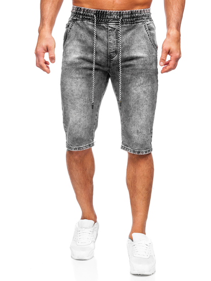 Short en jean pour homme noir Bolf KR1539