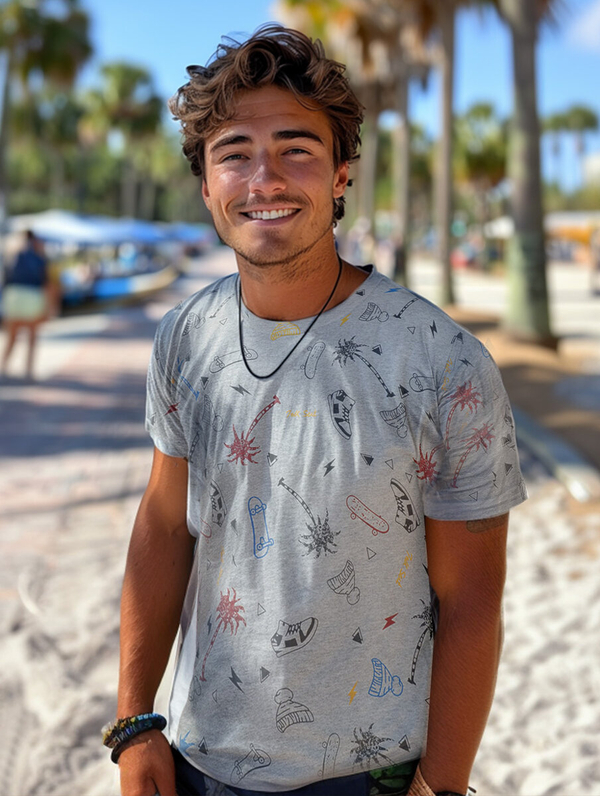 T-shirt homme en coton gris avec imprimé Bolf 1150A2