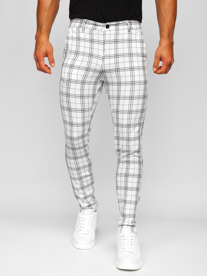 Homme Pantalon élégant à carreaux Blanc Bolf 0054