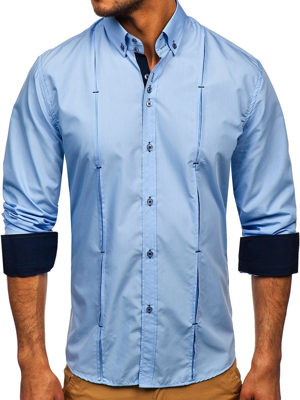Chemise à manches longues bleue pour homme Bolf 20725