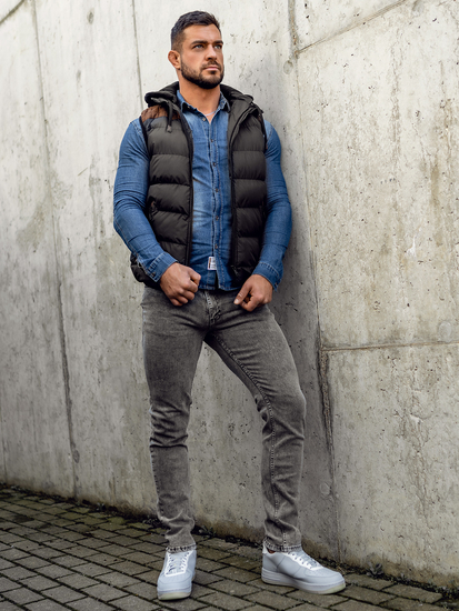 Gilet matelassé à capuche pour homme noir Bolf B5382