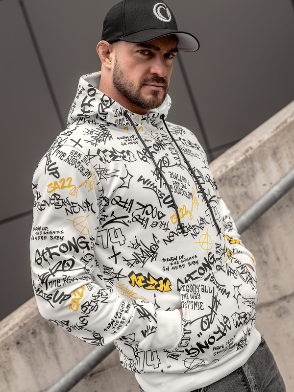 Sweat-shirt kangourou à capuche imprimé pour homme blanc Bolf 8B1101A