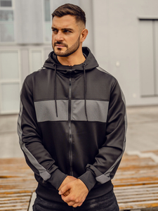 Sweat-shirt à capuche avec fermeture pour homme noir Bolf 27B8121