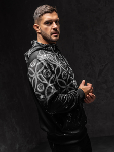 Homme Sweat-shirt à capuche imprimé avec fermeture Noir Bolf 27B8122A1