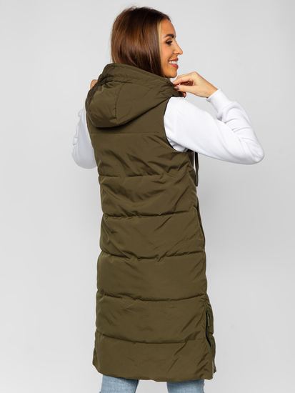 Gilet long matelassé réversible pour femme kaki Bolf B8022
