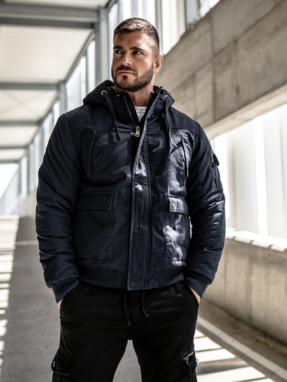 Blouson d'hiver en coton épais pour homme bleu foncé Bolf 1890A