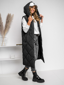 Femme Gilet matelassé long Noir Bolf 5M3165