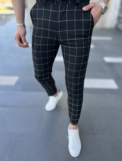 Homme Pantalon élégant à carreaux Noir Bolf 0040