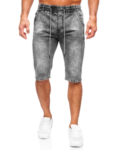 Short en jean pour homme noir Bolf KR1539