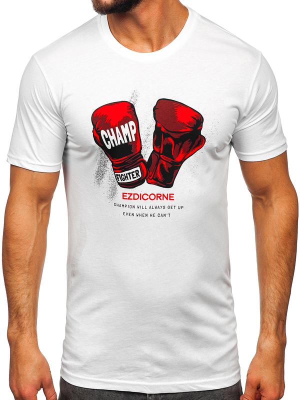 Tee-shirt en coton imprimé pour homme blanc Bolf 14751