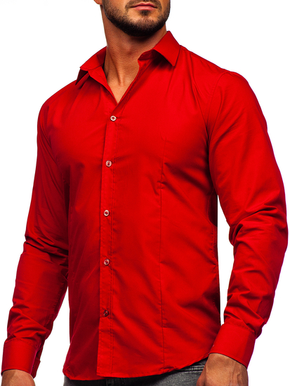 Chemise élégante rouge foncé à manches longues pour homme Bolf 1703