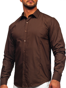Chemise élégante marron à manches longues pour homme Bolf 1703