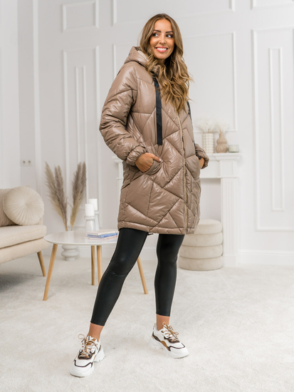 Manteau long matelassé d'hiver à capuche pour femme camel Bolf 5M3189A
