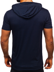 Tee-shirt sans imprimé à capuche pour homme bleu foncé Bolf 8T89
