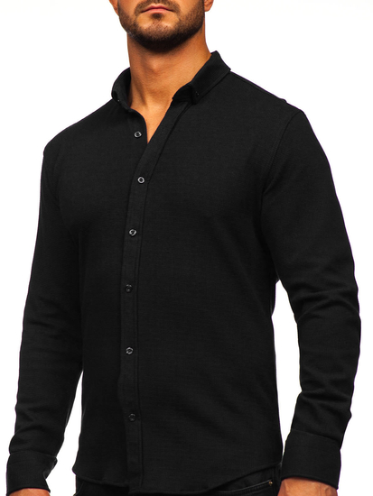 Homme Chemise en mousseline à manches longues Noir Bolf 506