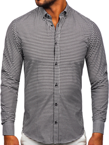 Homme Chemise à carreaux à manches longues Noir Bolf 22745