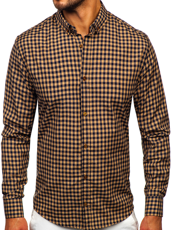 Homme Chemise à carreaux vichy à manche longue Marron Bolf 22747