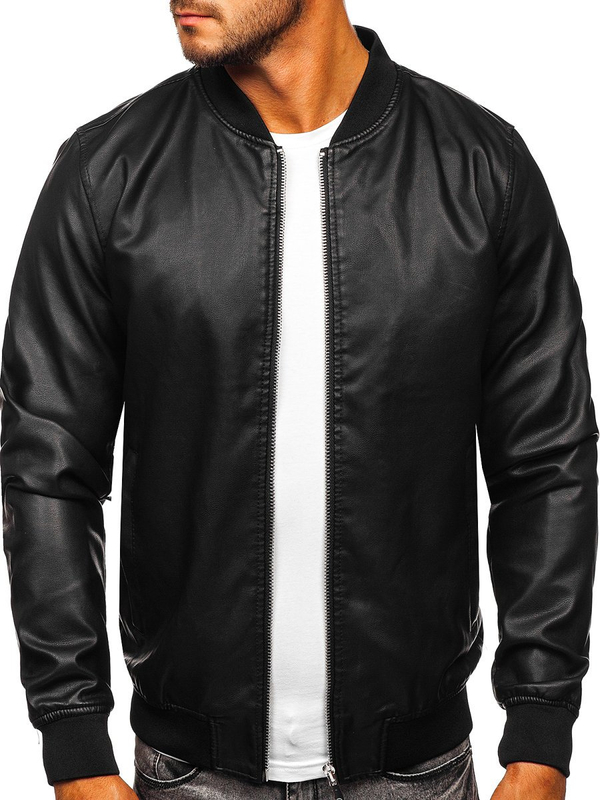 Blouson bomber en cuir pour homme noir Bolf HK05