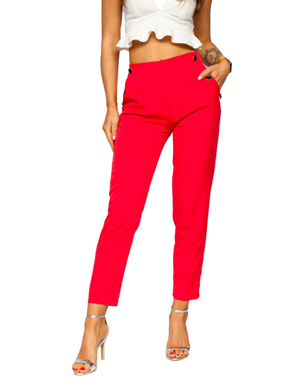 Pantalon en tissu avec boutons décoratifs pour femme corail Bolf 8155