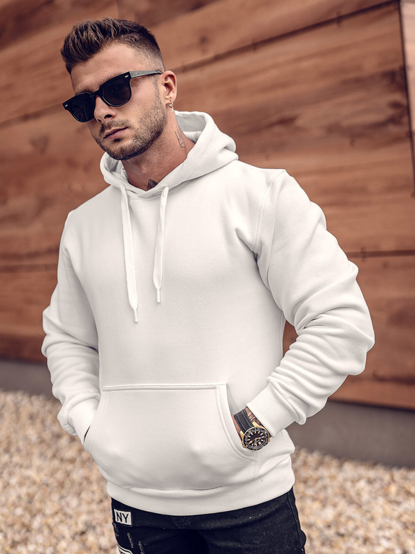 Sweat-shirt blanc kangourou à capuche pour homme Bolf B1004