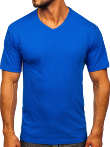 T-shirt bleu uni col V pour homme Bolf 192131