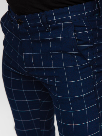 Homme Pantalon élégant à carreaux Bleu foncé Bolf 0040