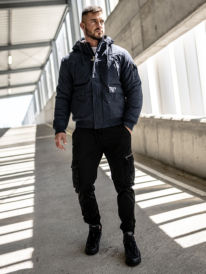 Blouson d'hiver en coton épais pour homme bleu foncé Bolf 1890A