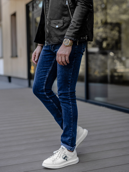 Pantalon en jean slim fit pour homme bleu foncé Bolf DP52