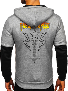 Sweat à capuche gris avec poche kangourou et imprimé pour homme Bolf HY611