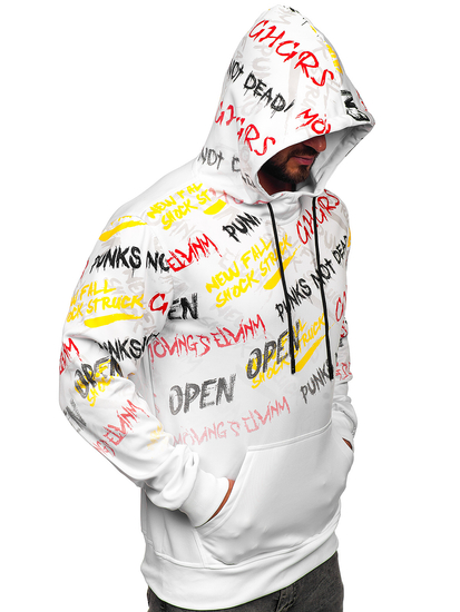 Sweat-shirt kangourou imprimé à capuche pour homme blanc Bolf 8B997